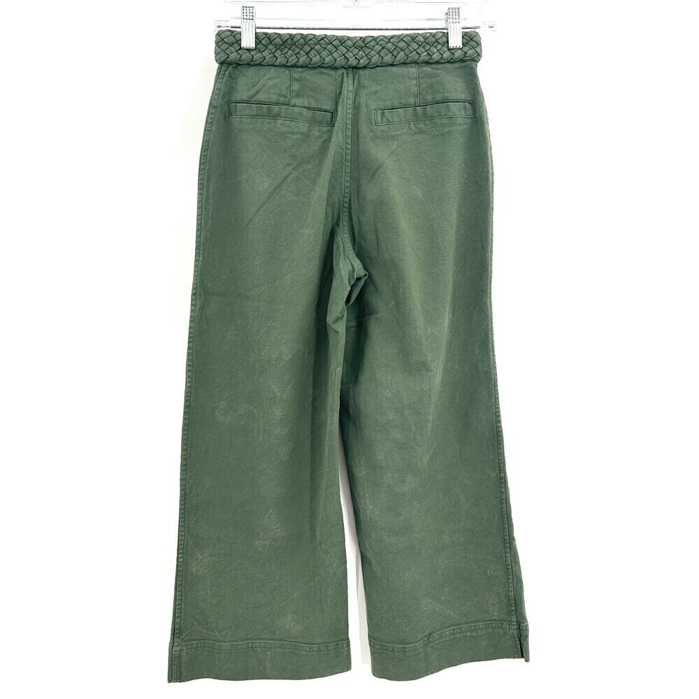 NWT CHASER Army Green Braided Waist High Rise Wide Leg Cropped Pants Size Small - Picture 2 of 8